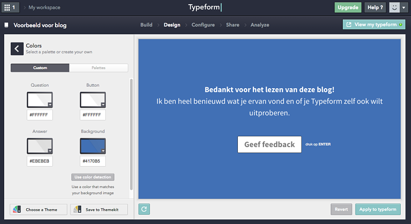 Typeform kleuren instellen